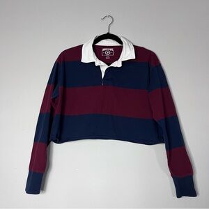 American Eagle Outfitters Navy & Maroon Cropped Rugby Shirt Size S 100% Cotton